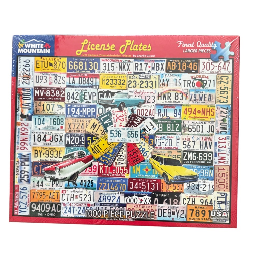 White mountain 1000 piece sealed license plate puzzle - brand new